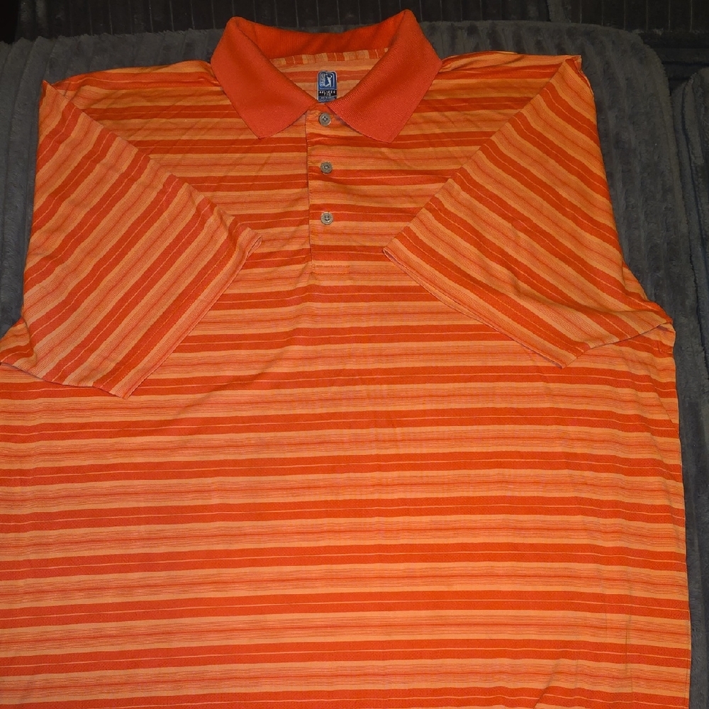 PGA Tour Vibrant Orange Striped Polo Shirt